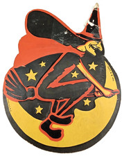 Vintage H.E. Luhrs Die-Cut Halloween Haunted House with Witch Cardboard Decoration, listing 4