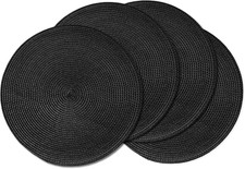 Round Woven Linen Blend Placemat Black & Natural Radial Pattern — listing 2