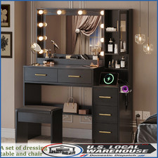 Modern White Makeup Vanity Desk with LED Touch-Control Lighted Mirror and 4 Drawers — listing 6