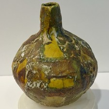 Mid-Century Fat Lava Style Ceramic Ovoid Vase in Orange, Green & Black Glaze — listing 5