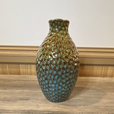 Art Pottery Peacock Bookend with Draped Tail Motif, Ombre Gold-to-Green Glaze