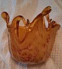Hand-Blown Art Glass Freeform Splash Vase with Coiled Base and Orange/White Swirl — listing 2