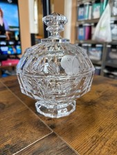 Cut Crystal Covered Candy Dish with Pinwheel Star Pattern and Pointed Steeple Finial
