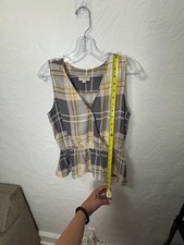 LOFT Cream Leaf-Print Sheer Peplum Blouse with Tie-Back, Size L — listing 5