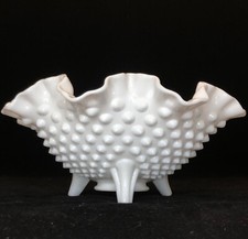 Vintage Milk Glass Footed Compote / Pedestal Vase with Quilted Diamond Pattern — listing 3