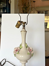 Vintage 1980s Pink Ceramic Ball Table Lamp with Pleated Linen Shade — listing 3