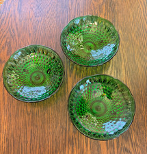 Vintage Green Glass Footed Base Bowl / Pedestal Dessert Bowl, Frosted Bowl with Emerald Base, 3.5" H — listing 5