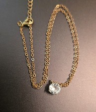 Vintage Dainty CZ Solitaire Pendant Necklace on Gold Tone Chain — listing 3