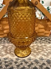 Vintage Amber Pressed Glass Bowl with Diamond Point (Sawtooth) Pattern — listing 5