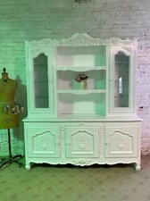 Vintage French Provincial Style China Cabinet / Breakfront Hutch with Brass Grille Doors — listing 4