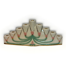 Ceramic Hanukkah Menorah (9-Branch Hanukkiah) with White & Blue Glaze — listing 2