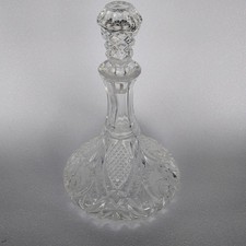 Vintage Cut Crystal Wine Decanter with Silver-Plated Collar and Pinecone Finial Stopper — listing 3