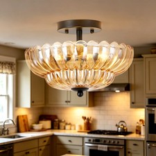 Vintage Frosted Glass Ceiling Light Fixture Shade with Center Hole and Embossed Floral Border — listing 2