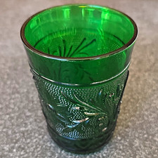 Vintage Green Pressed Glass Basket with Fixed Arch Handle, Star and Fan Cut Pattern — listing 3