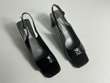 Bruno Magli Greta Black Patent Leather Peep-Toe Slingback Heels, Size 10 B