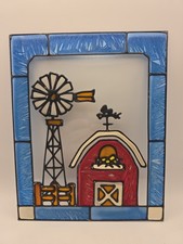 Vintage Painted Multi-Pane Barn Window with Rustic Autumn Farm Scenes — listing 3