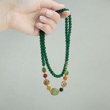 Vintage Green Beaded Necklace with Graduated Glass and Faux Pearl Beads — listing 2
