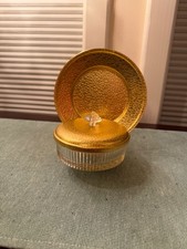 Vintage Hollywood Regency Gold Filigree Lucite Powder Box / Vanity Jar with Lid
