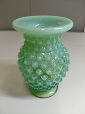 Green Opalescent Hobnail Footed Compote / Candy Dish with Ruffled Rim — listing 6