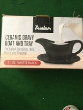 White Ceramic Gravy Boat with Attached Underplate, Scrolled Handle, listing 4