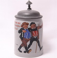 Group of German Salt-Glaze Stoneware Beer Steins with Pewter Lids — listing 6