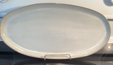 Magnolia (Hearth & Hand / Magnolia Home) White Stoneware Oval Serving Platter in Woven Rattan Basket Holder