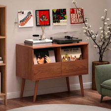 Mid-Century Modern Two-Door Record Storage Cabinet with Tapered Legs