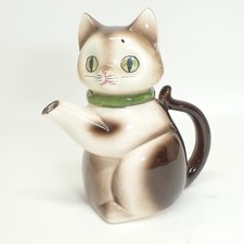 Vintage Ceramic Figural Siamese Cat Teapot with Red Bow — listing 5