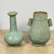 Pair of Chinese Crackle-Glaze Porcelain Floral Vases with Famille Rose Decoration — listing 4