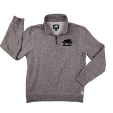 Roots Canada Whistler Quarter-Zip Salt-and-Pepper Sweater with Souvenir Patches, Size L — listing 2