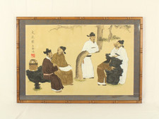 Vintage Chinese Watercolor Painting, Scholar and Boy Tending Bonsai, Framed — listing 5