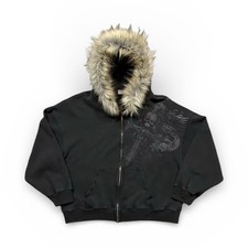 Black Y2K Grunge Zip-Up Hoodie with 'LA' Gothic Embroidery and Grommet Detailing — listing 2