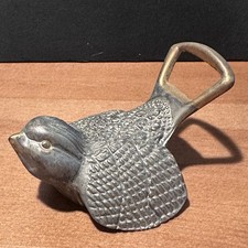 Vintage Figural Bird Bottle Opener, Silver-Tone Cast Metal Sparrow with Tail Opener
