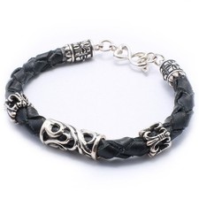 Sterling Silver 925 Black Leather Cuff Bracelet with Openwork Filigree ID Bar, 1/2" Wide — listing 5