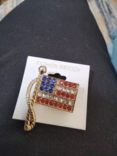 Rhinestone American Flag Lapel Pin, Pave-Set Red White & Blue Crystals — listing 5