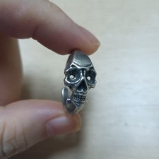 Adjustable Skull Signet Band Ring on Ball Chain, Antiqued Silver-Tone — listing 4