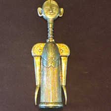 Vintage Figural Man Wing Corkscrew, Barman with Bald Head and Mustache