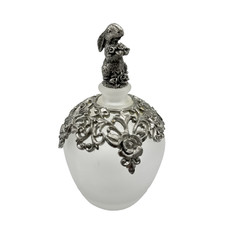 Vintage Square Glass Perfume/Cologne Bottle with Frosted Floral Mushroom Stopper — listing 6