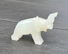 Hand-Carved Marbled Gemstone Elephant Figurine with Raised Trunk — listing 5
