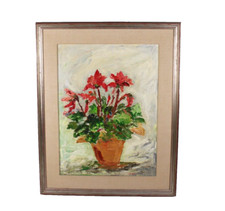 Original Oil Painting Still Life Yellow & Orange Roses in Vase, Gold Frame — listing 3