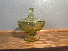Vintage Uranium Green Depression Glass Covered Candy Dish with Acorn Finial — listing 6