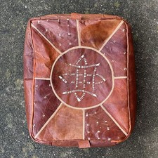 Square Moroccan-Style Leather Pouf Ottoman in Tan/Camel — listing 5