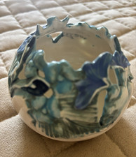 Hand-Painted Blue Floral Textile with Signature — listing 5