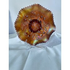 Vintage Carnival Glass Small Basketweave Bowl, Amber/Marigold Iridescent, 4.5 inches — listing 2