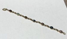 Vintage Multi-Stone Oval Panel Link Bracelet with Box Clasp and Spring Hinge — listing 3