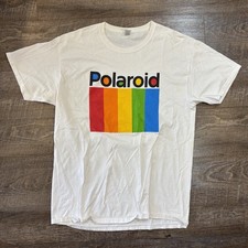 Polaroid 320 Land Camera Rainbow Logo Graphic T-Shirt, White, Size M — listing 3