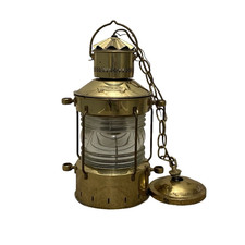 Brass 'Ankerlicht' Nautical Anchor Oil Lamp Ship Lantern with Fresnel Glass Globe — listing 4
