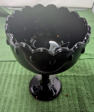 Indiana Glass Teardrop Pedestal Compote Bowl in Black Amethyst