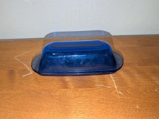 Cobalt Blue Ceramic Covered Butter Dish with Figural Rooster Finial — listing 3