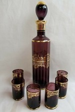 Vintage Amethyst Glass Decanter Set with Gilt Floral Enamel, Decanter + 5 Cordial Glasses Decanter + 5 glasses, listing 3